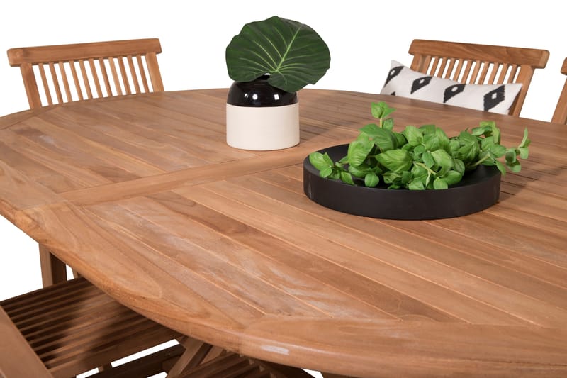 Kenya Matgrupp 180-240x120 cm + 6 Kenya Hopfällbar Stol - Brun - Utemöbler - Utegrupp - Matgrupper utomhus