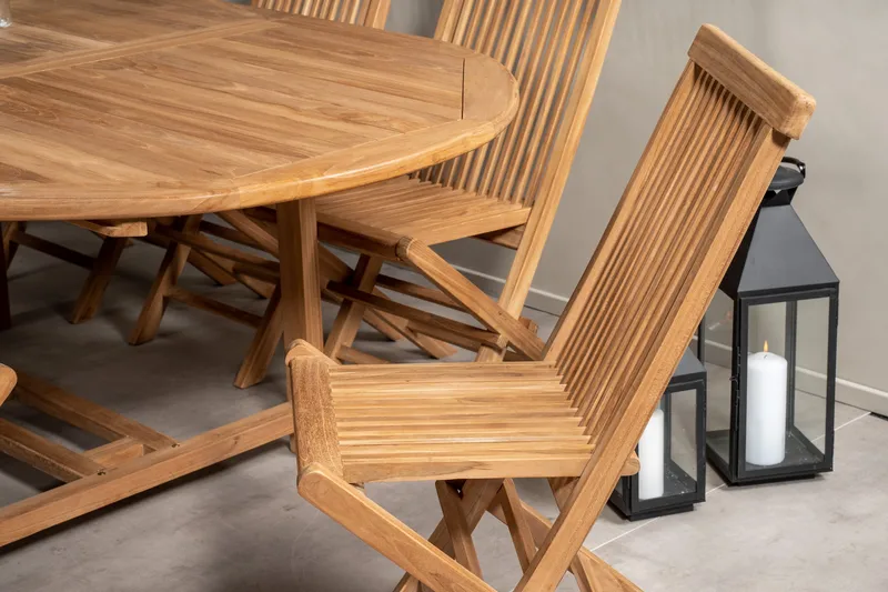 Kenya Matgrupp 180-240x120 cm + 8 Kenya Hopfällbar Stol - Brun - Utemöbler - Utegrupp - Matgrupper utomhus