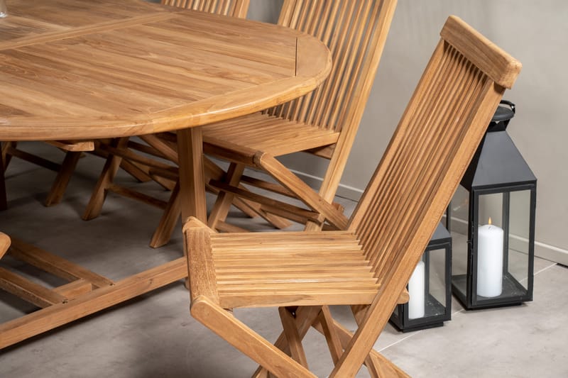 Kenya Matgrupp 180-240x120 cm + 8 Kenya Hopfällbar Stol - Brun - Utemöbler - Utegrupp - Matgrupper utomhus