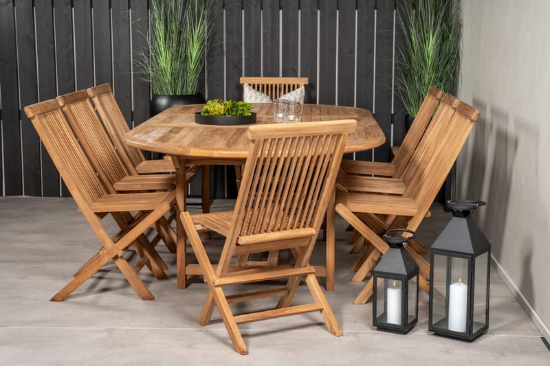 Kenya Matgrupp 180-240x120 cm + 8 Kenya Hopfällbar Stol - Brun - Utemöbler - Utegrupp - Matgrupper utomhus