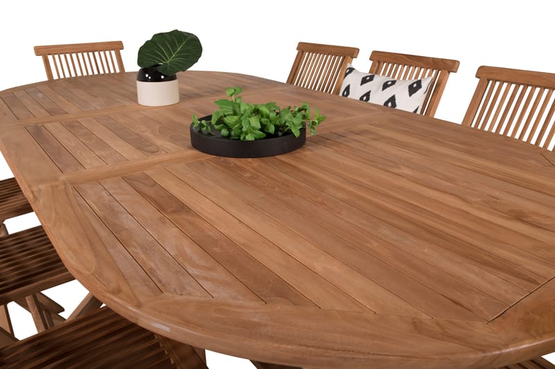 Kenya Matgrupp 180-240x120 cm + 8 Kenya Hopfällbar Stol - Brun - Utemöbler - Utegrupp - Matgrupper utomhus