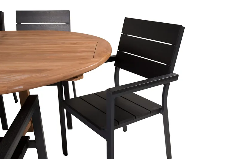 Kenya Matgrupp 180-240x120 cm + 8 Levels Stapelbar Stol - Svart/Brun - Utemöbler - Utegrupp - Matgrupper utomhus