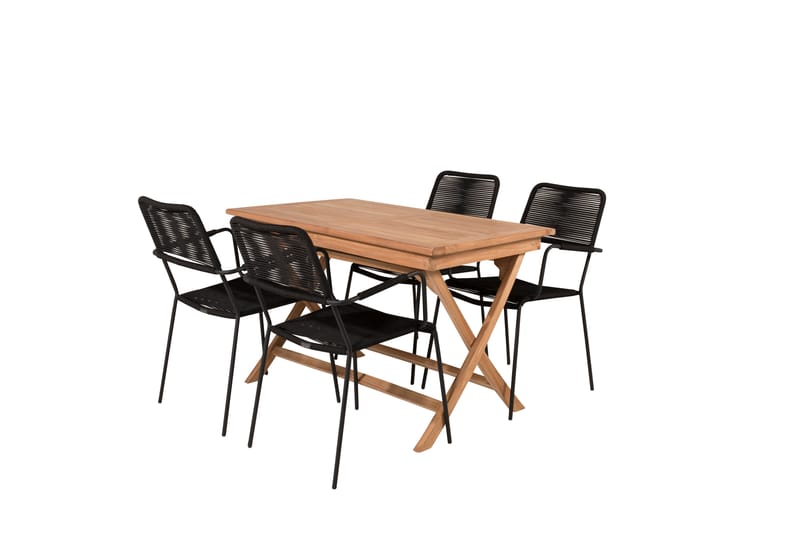 Kenya Matgrupp Utomhus 120x70 cm + 4 Lindos Karmstol - Svart/Brun - Utemöbler - Utegrupp - Matgrupper utomhus