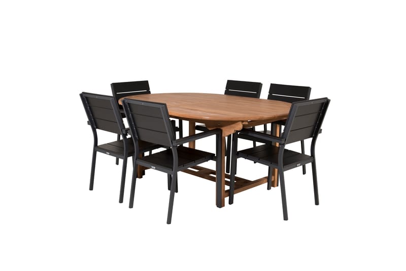 Kenya Matgrupp Utomhus 180-240x120 cm + 6 Levels Stapelbar Stol - Svart/Brun - Utemöbler - Utegrupp - Matgrupper utomhus