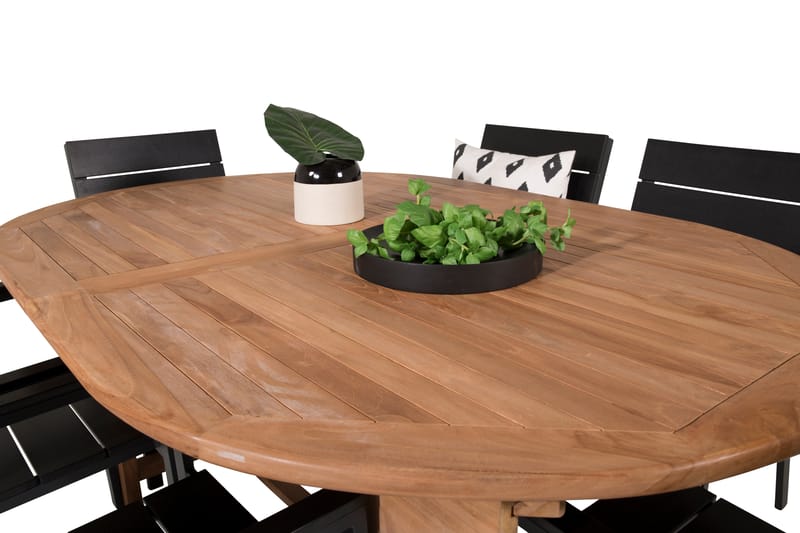 Kenya Matgrupp Utomhus 180-240x120 cm + 6 Levels Stapelbar Stol - Svart/Brun - Utemöbler - Utegrupp - Matgrupper utomhus