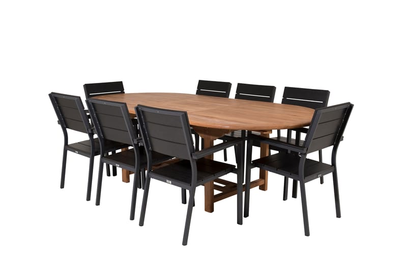 Kenya Matgrupp Utomhus 180-240x120 cm + 8 Levels Stapelbar Stol - Svart/Brun - Utemöbler - Utegrupp - Matgrupper utomhus