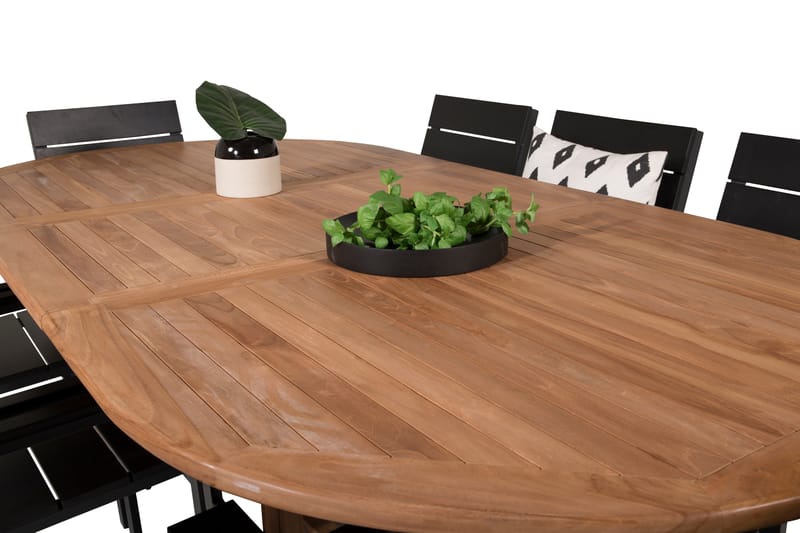 Kenya Matgrupp Utomhus 180-240x120 cm + 8 Levels Stapelbar Stol - Svart/Brun - Utemöbler - Utegrupp - Matgrupper utomhus