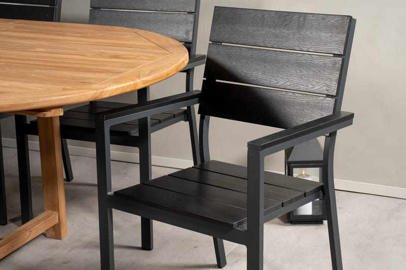 Kenya Matgrupp Utomhus 180-240x120 cm + 8 Levels Stapelbar Stol - Svart/Brun - Utemöbler - Utegrupp - Matgrupper utomhus