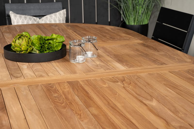 Kenya Matgrupp Utomhus 180-240x120 cm + 8 Levels Stapelbar Stol - Svart/Brun - Utemöbler - Utegrupp - Matgrupper utomhus