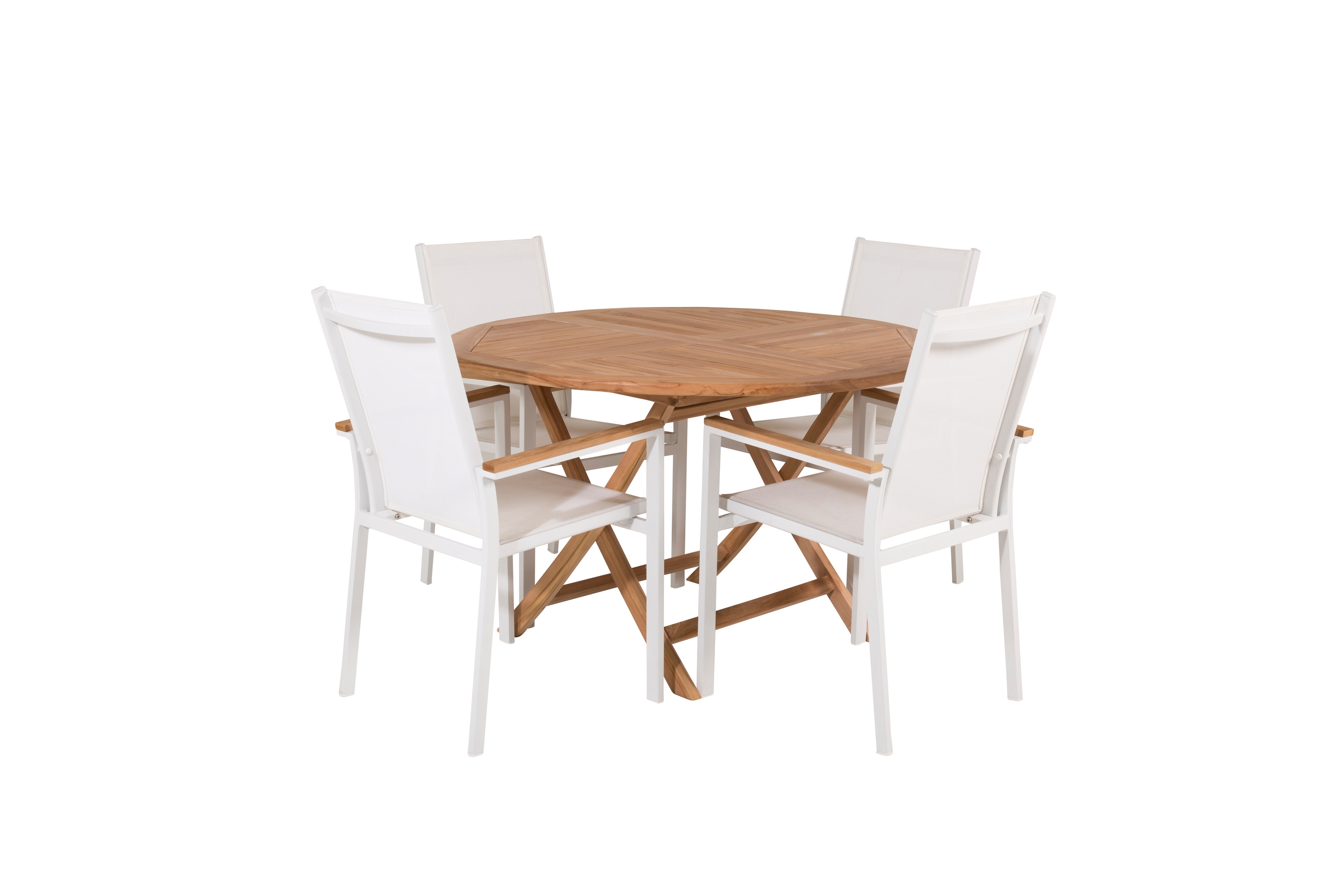 kenya matgrupp utomhus rund 120 cm + 4 texas chair - vit/brun