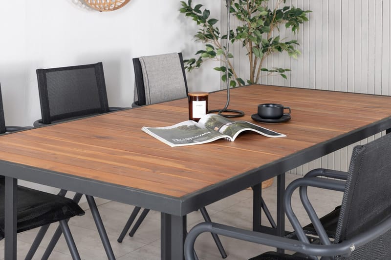 Khung Matgrupp Utomhus 200cm + 6 Alina Matstolar - Svart/Natur - Utemöbler - Utegrupp - Matgrupper utomhus