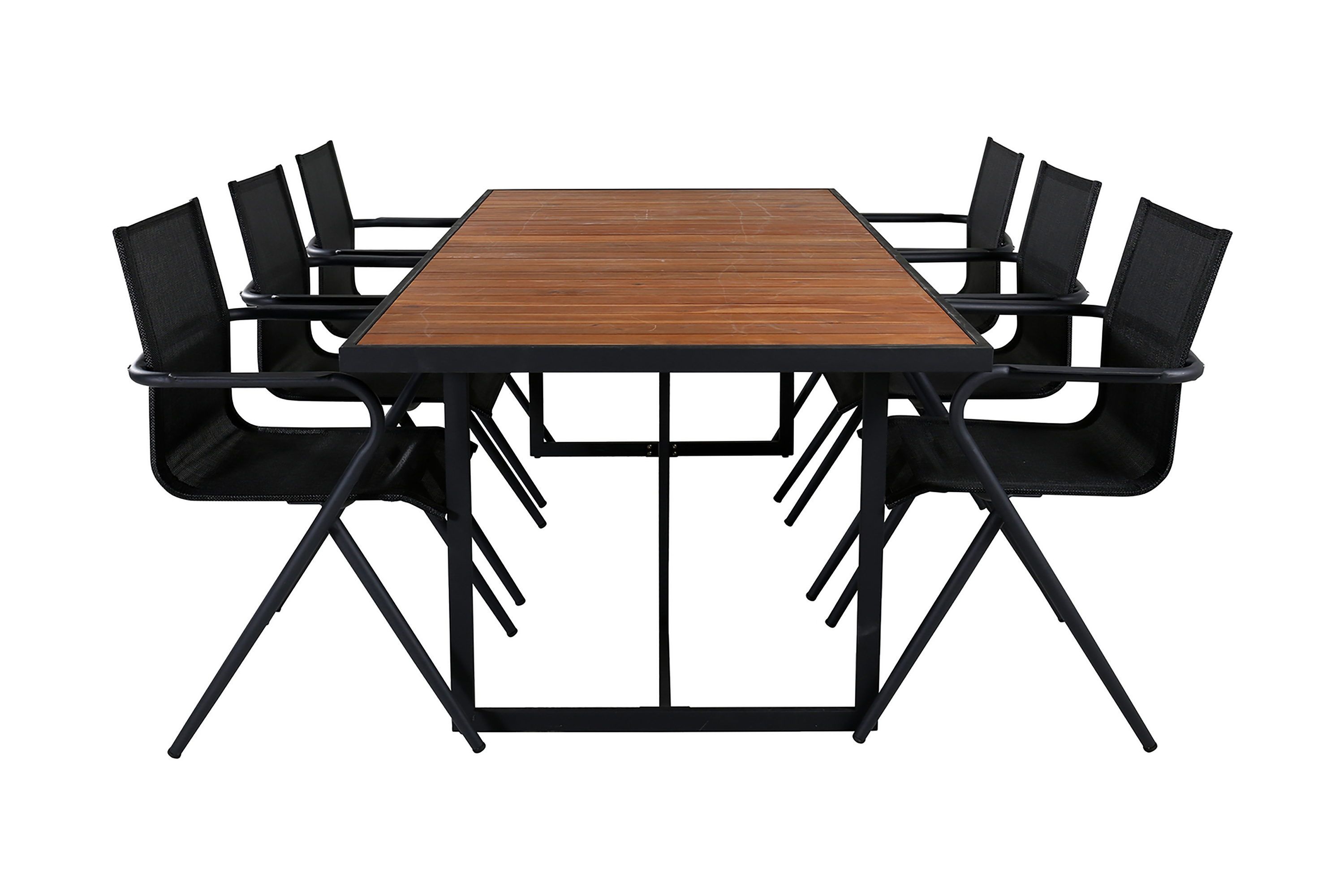 khung matgrupp utomhus 200cm + 6 alina matstolar - svart/natur