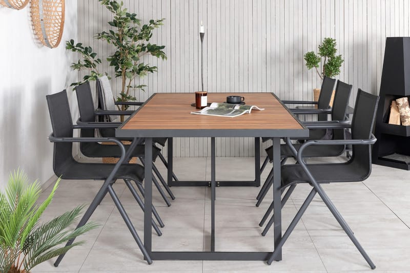Khung Matgrupp Utomhus 200cm + 6 Alina Matstolar - Svart/Natur - Utemöbler - Utegrupp - Matgrupper utomhus