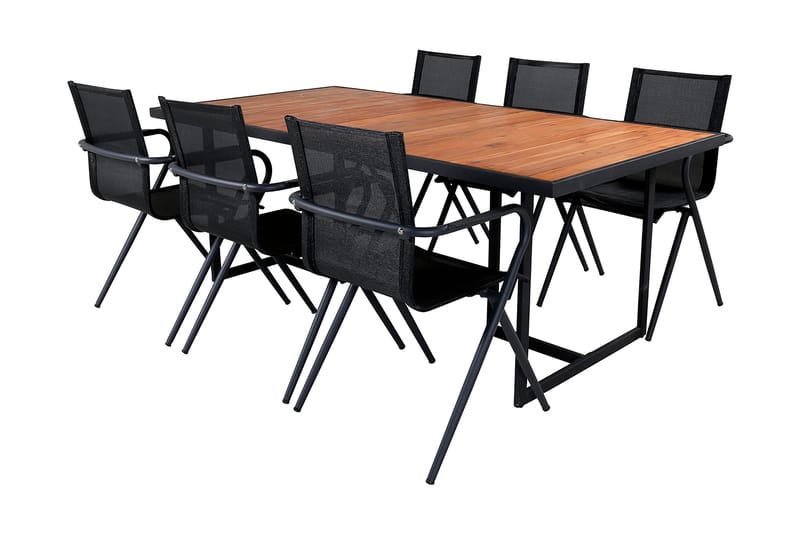 Khung Matgrupp Utomhus 200cm + 6 Alina Matstolar - Svart/Natur - Utemöbler - Utegrupp - Matgrupper utomhus