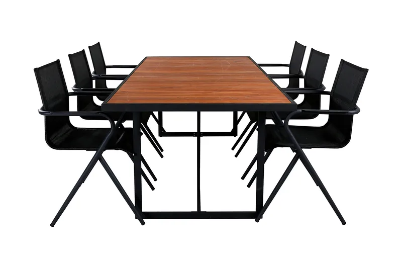 Khung Matgrupp Utomhus 200cm + 6 Alina Matstolar, Svart/Natur