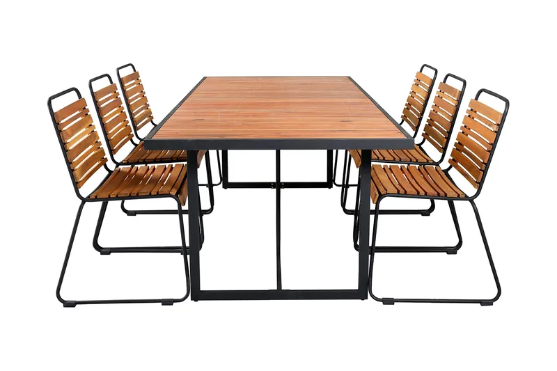 Khung Matgrupp Utomhus 200cm + 6 Bois Matstolar, Brun/Vit