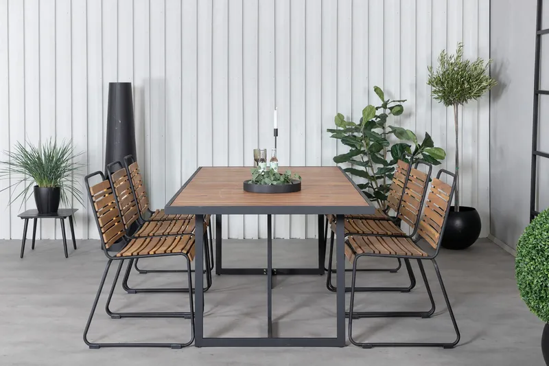 Khung Matgrupp Utomhus 200cm + 6 Bois Matstolar - Brun/Vit - Utemöbler - Utegrupp - Matgrupper utomhus