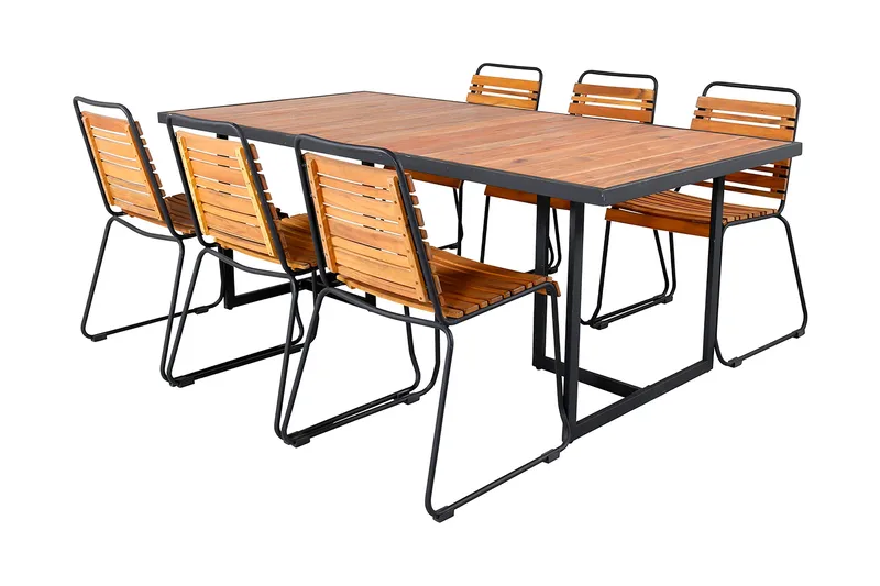 Khung Matgrupp Utomhus 200cm + 6 Bois Matstolar - Brun/Vit - Utemöbler - Utegrupp - Matgrupper utomhus