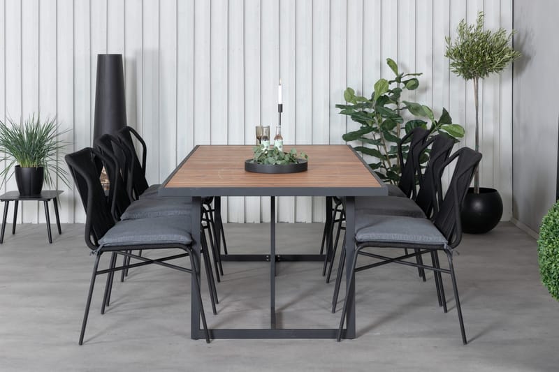 Khung Matgrupp Utomhus 200cm + 6 Julian Matstolar - Svart/Brun - Utemöbler - Utegrupp - Matgrupper utomhus