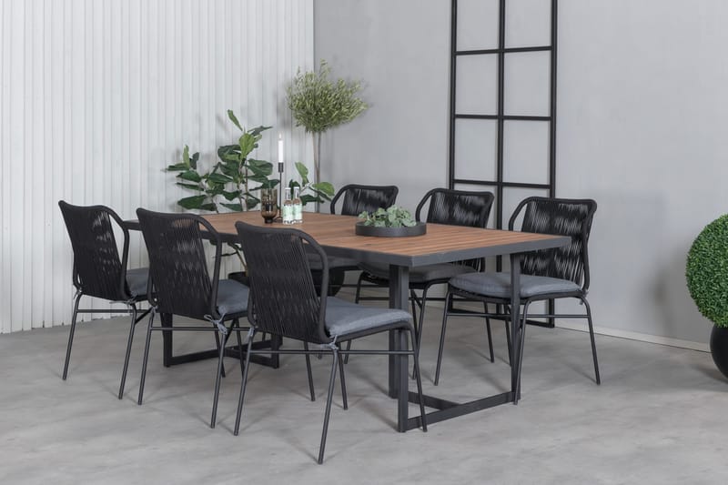 Khung Matgrupp Utomhus 200cm + 6 Julian Matstolar - Svart/Brun - Utemöbler - Utegrupp - Matgrupper utomhus