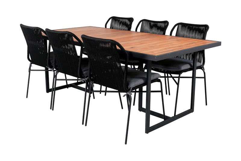 Khung Matgrupp Utomhus 200cm + 6 Julian Matstolar - Svart/Brun - Utemöbler - Utegrupp - Matgrupper utomhus