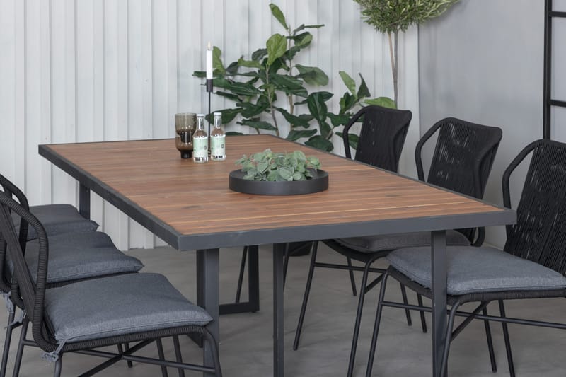Khung Matgrupp Utomhus 200cm + 6 Julian Matstolar - Svart/Brun - Utemöbler - Utegrupp - Matgrupper utomhus