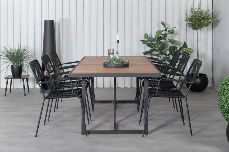 Khung Matgrupp Utomhus 200cm + 6 Lindos Karmstolar - Brun - Utemöbler - Utegrupp - Matgrupper utomhus