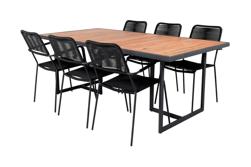 Khung Matgrupp Utomhus 200cm + 6 Lindos Karmstolar - Brun - Utemöbler - Utegrupp - Matgrupper utomhus