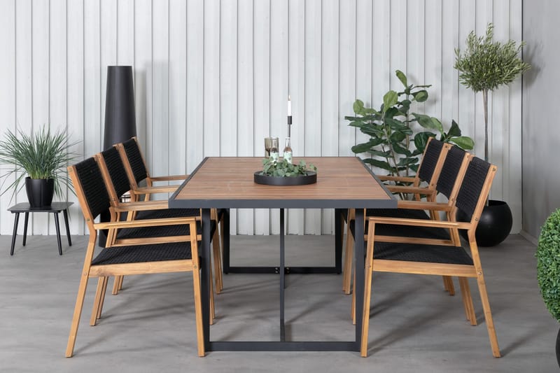 Khung Matgrupp Utomhus 200cm + 6 Little John Matstolar - Svart - Utemöbler - Utegrupp - Matgrupper utomhus