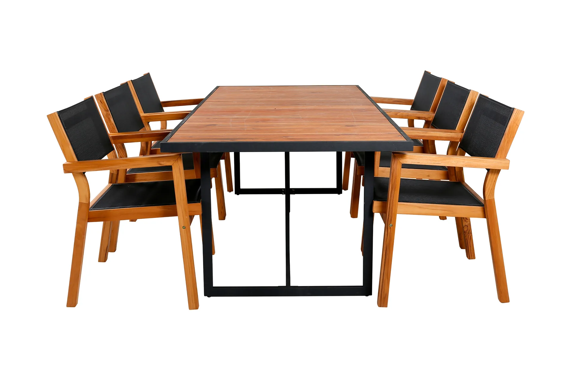 khung matgrupp utomhus 200cm + 6 venice stapelbara matstolar - svart