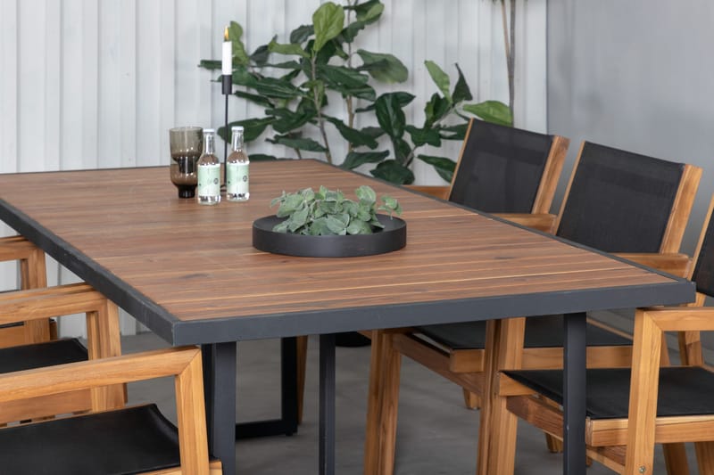 Khung Matgrupp Utomhus 200cm + 6 Venice Stapelbara Matstolar - Svart - Utemöbler - Utegrupp - Matgrupper utomhus