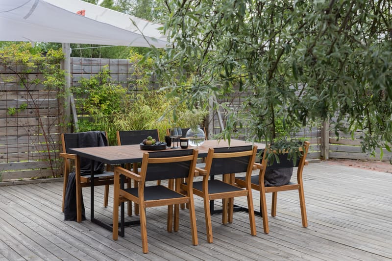 Khung Matgrupp Utomhus 200cm + 6 Venice Stapelbara Matstolar - Svart - Utemöbler - Utegrupp - Matgrupper utomhus