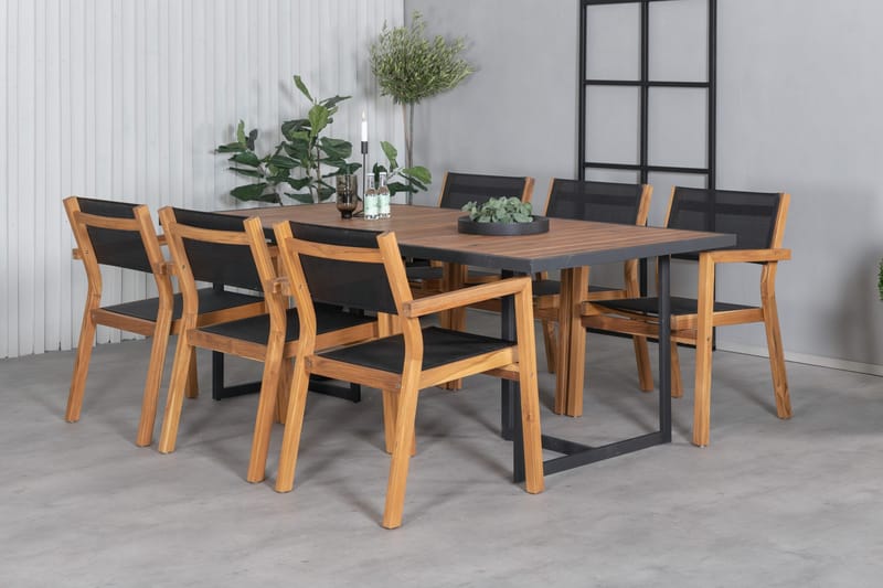 Khung Matgrupp Utomhus 200cm + 6 Venice Stapelbara Matstolar - Svart - Utemöbler - Utegrupp - Matgrupper utomhus