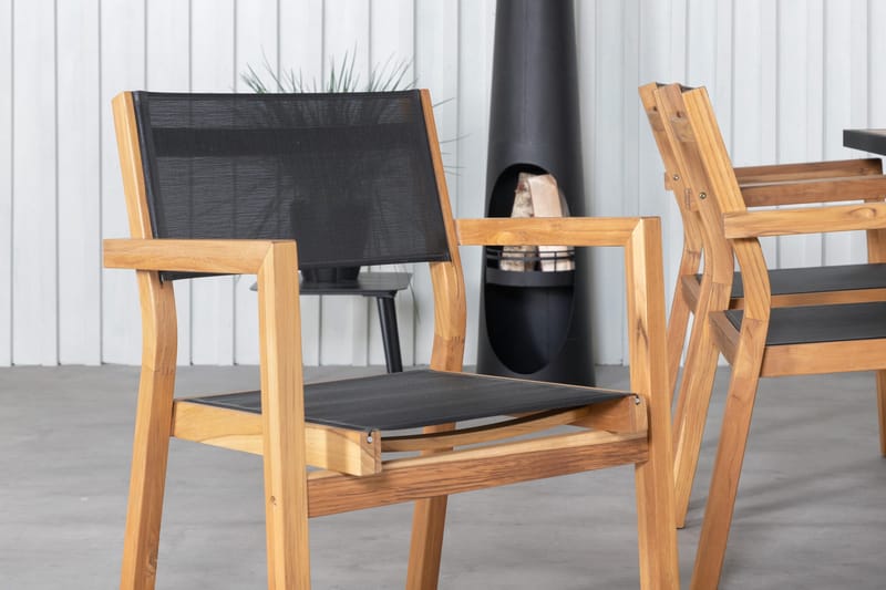 Khung Matgrupp Utomhus 200cm + 6 Venice Stapelbara Matstolar - Svart - Utemöbler - Utegrupp - Matgrupper utomhus