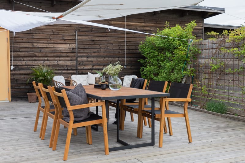 Khung Matgrupp Utomhus 200cm + 6 Venice Stapelbara Matstolar - Svart - Utemöbler - Utegrupp - Matgrupper utomhus