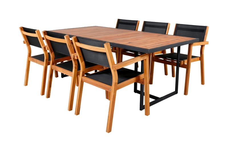 Khung Matgrupp Utomhus 200cm + 6 Venice Stapelbara Matstolar - Svart - Utemöbler - Utegrupp - Matgrupper utomhus