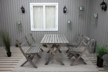 Larios Matgrupp Utomhus 76 cm + 2 Matstolar Utomhus + Bänk Utomhus - Grå - Utemöbler - Utegrupp - Matgrupper utomhus