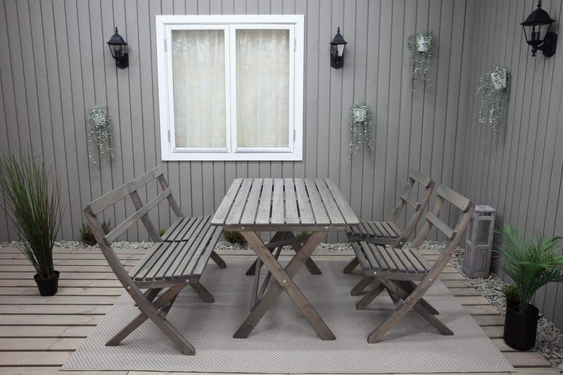 Larios Matgrupp Utomhus 76 cm + 2 Matstolar Utomhus + Bänk Utomhus - Grå - Utemöbler - Utegrupp - Matgrupper utomhus