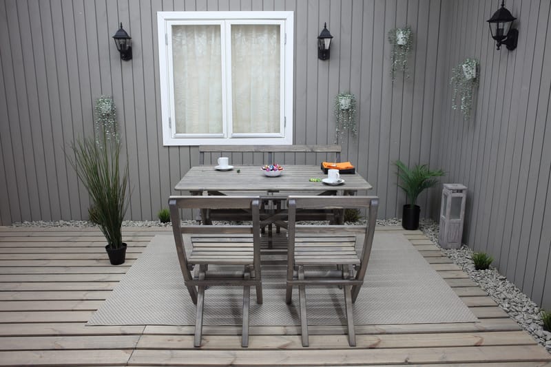 Larios Matgrupp Utomhus 76 cm + 2 Matstolar Utomhus + Bänk Utomhus - Grå - Utemöbler - Utegrupp - Matgrupper utomhus