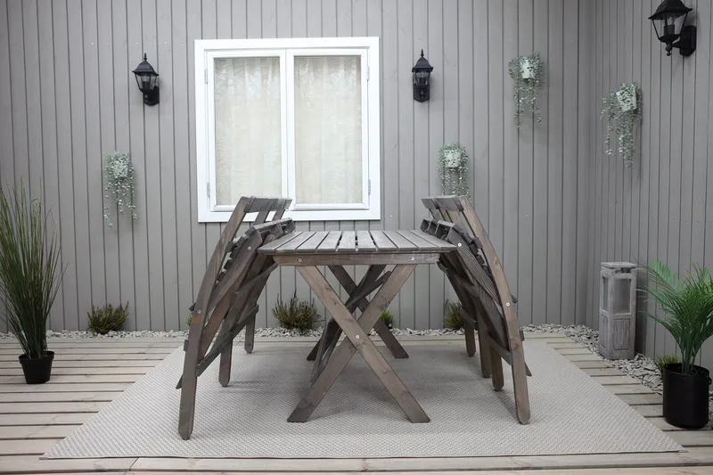 Larios Matgrupp Utomhus 76 cm + 2 Matstolar Utomhus + Bänk Utomhus - Grå - Utemöbler - Utegrupp - Matgrupper utomhus