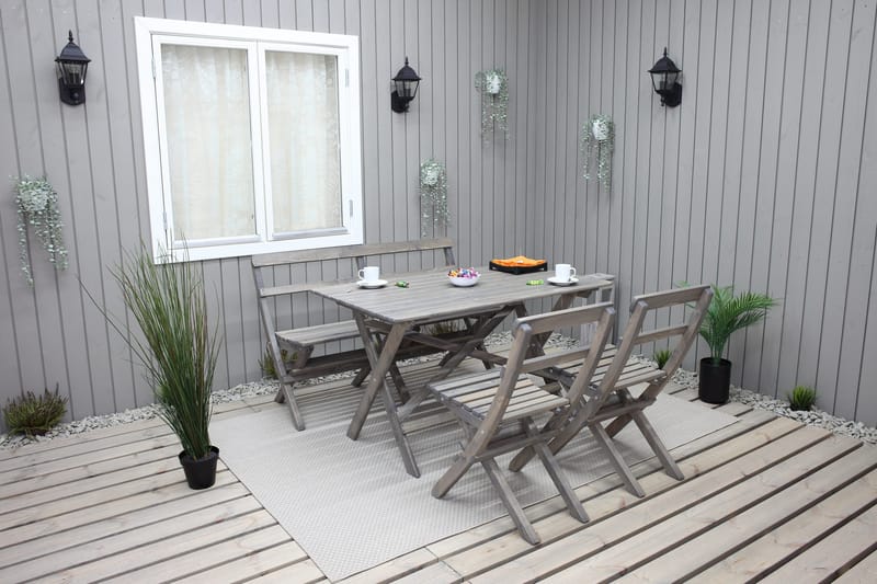 Larios Matgrupp Utomhus 76 cm + 2 Matstolar Utomhus + Bänk Utomhus - Grå - Utemöbler - Utegrupp - Matgrupper utomhus