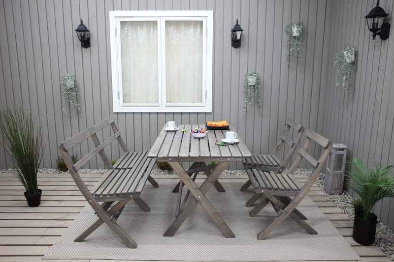 Larios Matgrupp Utomhus 76 cm + 2 Matstolar Utomhus + Bänk Utomhus - Grå - Utemöbler - Utegrupp - Matgrupper utomhus