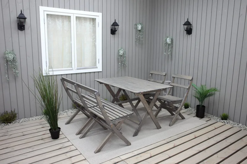 Larios Matgrupp Utomhus 76 cm + 2 Matstolar Utomhus + Bänk Utomhus, Grå