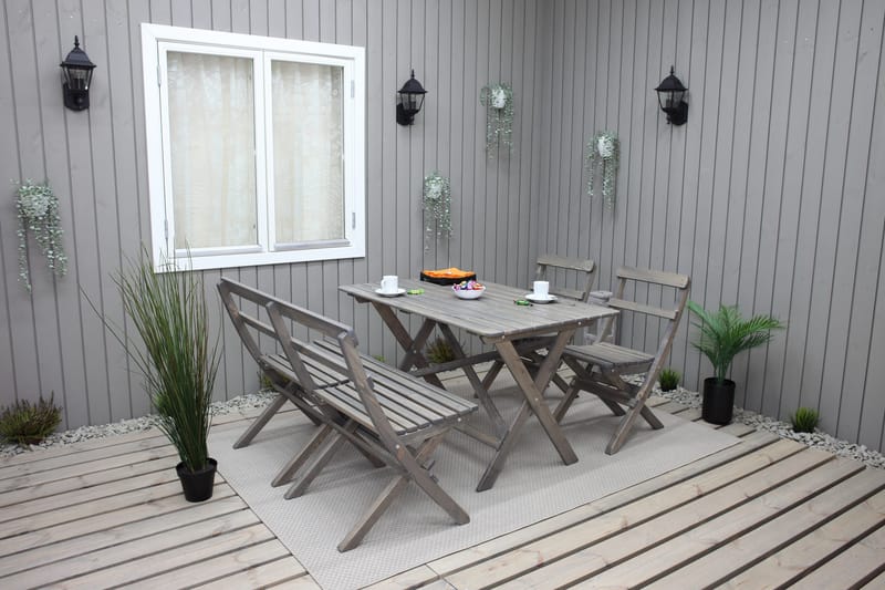 Larios Matgrupp Utomhus 76 cm + 2 Matstolar Utomhus + Bänk Utomhus - Grå - Utemöbler - Utegrupp - Matgrupper utomhus