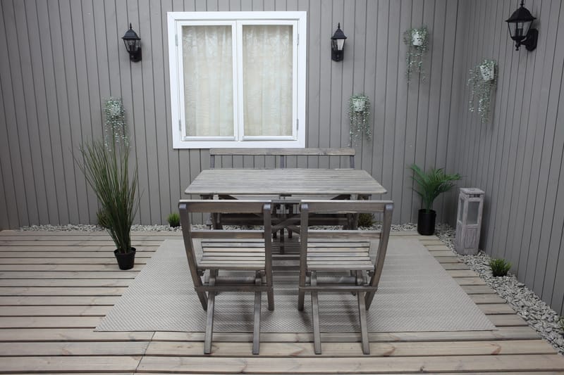 Larios Matgrupp Utomhus 76 cm + 2 Matstolar Utomhus + Bänk Utomhus - Grå - Utemöbler - Utegrupp - Matgrupper utomhus