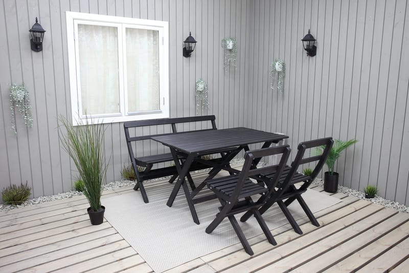 Larios Matgrupp Utomhus 76 cm + 2 Matstolar Utomhus + Bänk Utomhus - Svart - Utemöbler - Utegrupp - Matgrupper utomhus