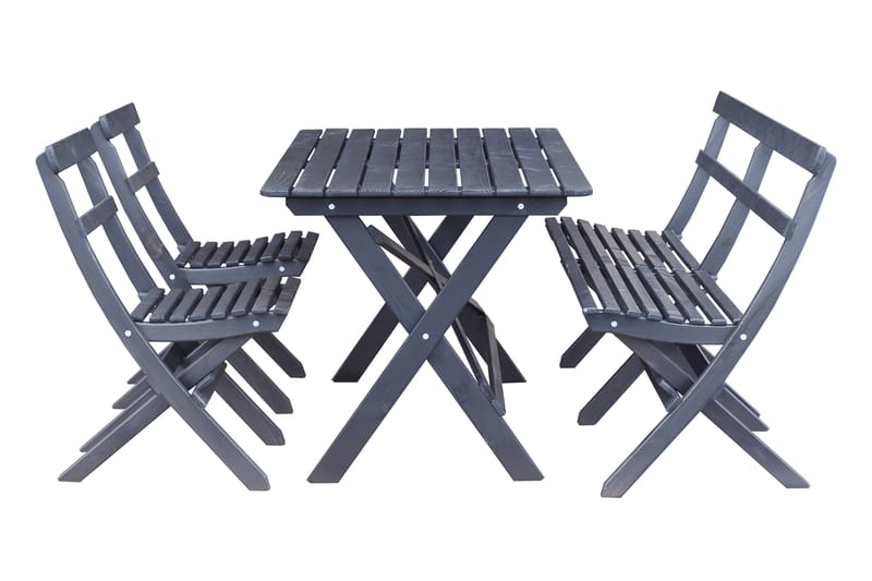 Larios Matgrupp Utomhus 76 cm + 2 Matstolar Utomhus + Bänk Utomhus - Svart - Utemöbler - Utegrupp - Matgrupper utomhus