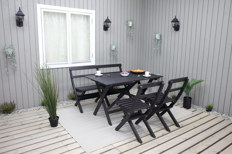Larios Matgrupp Utomhus 76 cm + 2 Matstolar Utomhus + Bänk Utomhus - Svart - Utemöbler - Utegrupp - Matgrupper utomhus