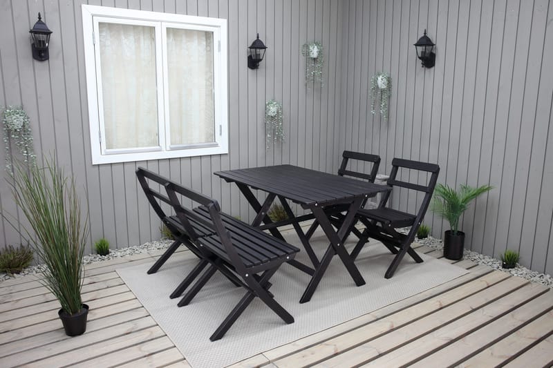Larios Matgrupp Utomhus 76 cm + 2 Matstolar Utomhus + Bänk Utomhus - Svart - Utemöbler - Utegrupp - Matgrupper utomhus