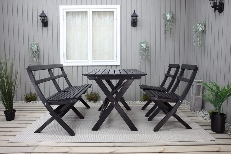 Larios Matgrupp Utomhus 76 cm + 2 Matstolar Utomhus + Bänk Utomhus - Svart - Utemöbler - Utegrupp - Matgrupper utomhus